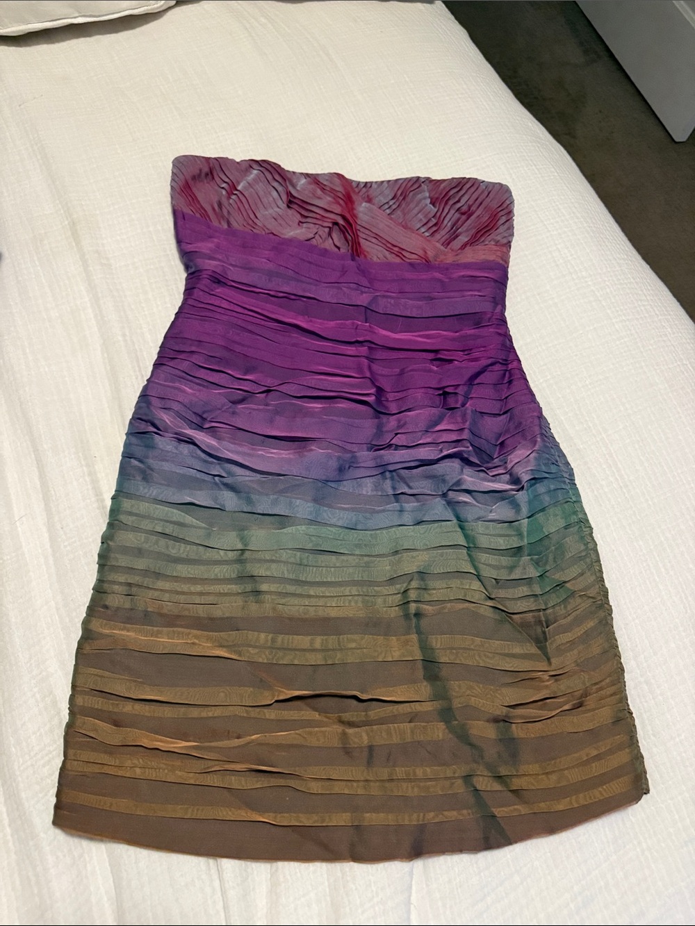 Alice + Olivia Strapless Ombre Purple Green Brown Layered Mini Dress